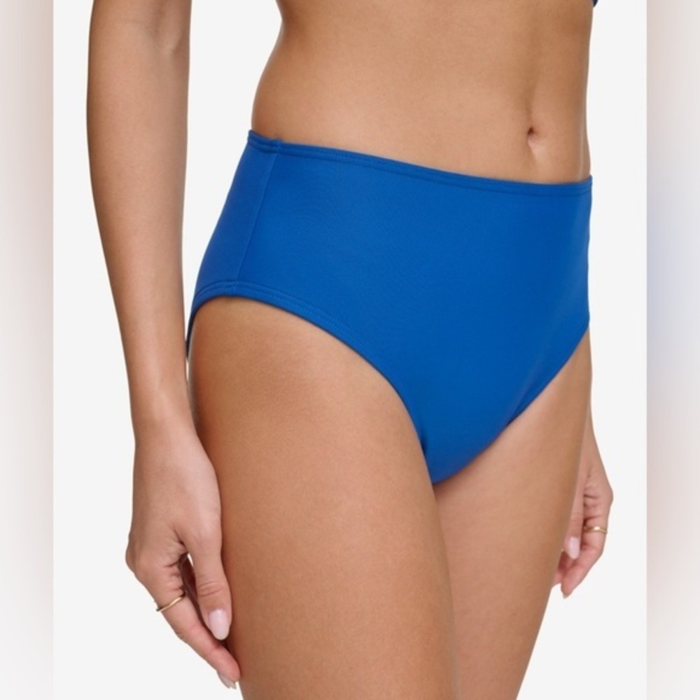 DKNY Women's Pacific Blue Solids Mid Rise Bikini Bottom Only NWT L #2197